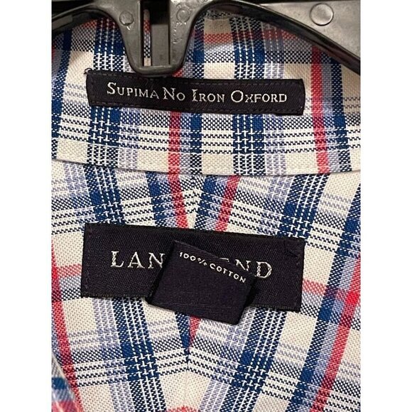 Lands End Mens Supima No‎ Iron Oxford Shirt XL 17-17.5 Plaid 100% Cotton - Picture 4 of 12